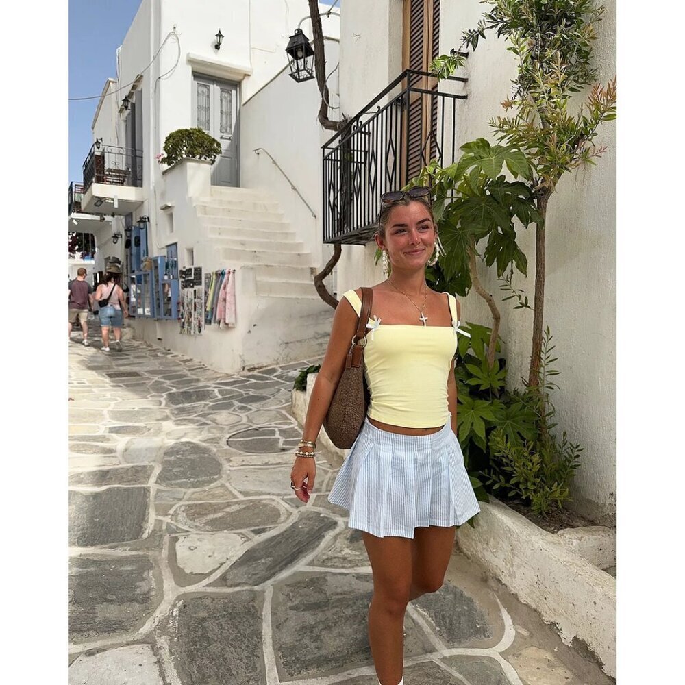 EDIKTED Lola Bow Rib Tank in Yellow Size X-Small